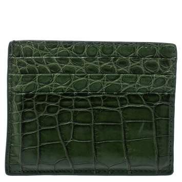 Pre Owned Prada Emerald Green Crocodile Card Holder