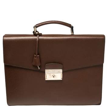 Pre Owned Prada Mocha Brown Leather Work Briefcase 