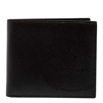 Prada Black Saffiano Lux Leather Logo Embossed Bifold Wallet