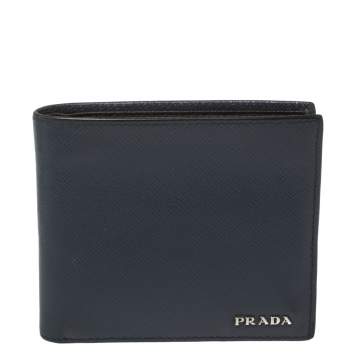 Pre Owned Prada Blue Saffiano Leather Bifold Wallet 