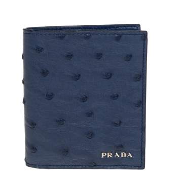 Pre Owned Prada Blue Ostrich Bifold Wallet