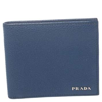Pre Owned Prada Blue Leather Bifold Wallet 