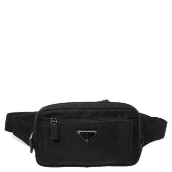 Pre Owned Prada Black Nylon Front Pocket Belt Bag