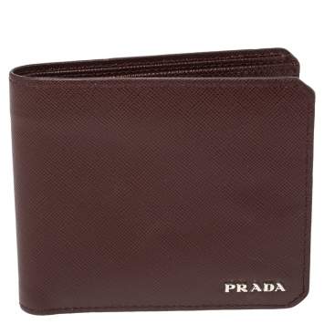 Pre Owned Prada Burgundy Saffiano Lux Leather Bifold Compact Wallet