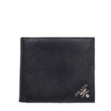 Pre Owned Prada Black Saffiano Leather Bi Fold Wallet 