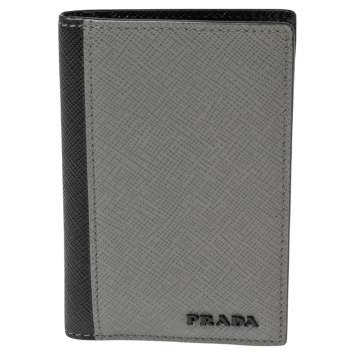 Pre Owned Prada Grey/Black Saffiano Leather Card Holder