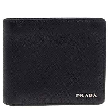 Pre Owned Prada Black Saffiano Leather Bifold Wallet  