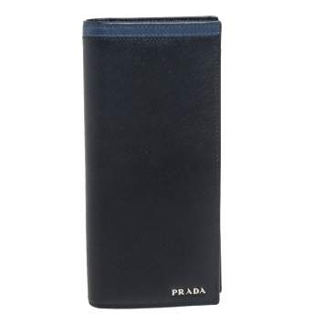Pre Owned Prada Black/Blue Saffiano Leather Bifold Wallet