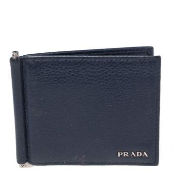 Pre Owned Prada Blue Leather Bifold Wallet