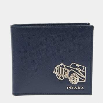 Prada Navy Blue Saffiano Lux Leather Travel Bifold Wallet