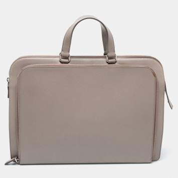 Pre Owned Prada Grey Saffiano Leather Briefcase Laptop Bag