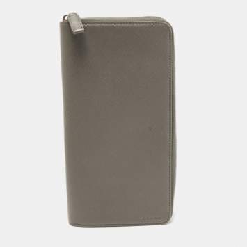 Pre Owned Prada Grey Saffiano Leather Organizer Zip Clutch