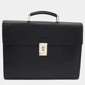 Pre Owned Prada Black Leather Business Briefcase