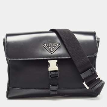 Pre Owned Prada Black Re-Nylon And Leather Shoulder Bag