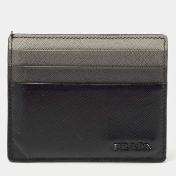Pre Owned Prada Black Ombre Saffiano Metal Leather Card Holder
