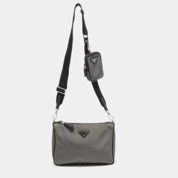 Pre Owned Prada Grey/Black Nylon Crossbody Bag