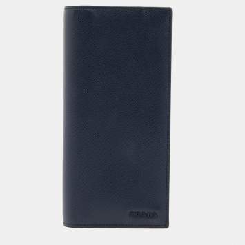 Pre Owned Prada Blue Saffiano Lux Leather Long Wallet