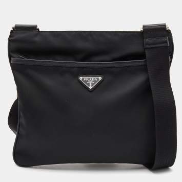 Pre Owned Prada Black Tessuto Nylon and Leather Messenger Bag