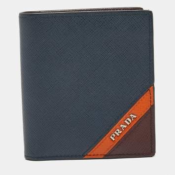 Pre Owned Prada Tricolor Saffiano Stripe Leather Bifold Wallet