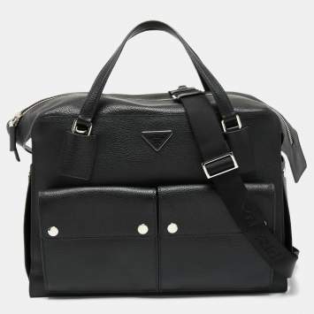 Prada Black Leather Double Pocket Briefcase Bag