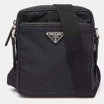 Pre Owned Prada Black Re-Nylon & Saffiano Leather Shoulder Bag
