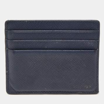 Pre Owned Prada Navy Blue Saffiano Metal Leather Card Holder