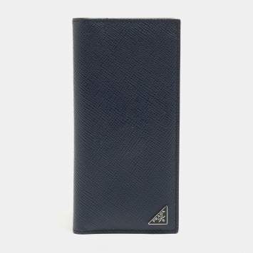 Pre Owned Prada Navy Blue Saffiano Leather Vertical Long Wallet
