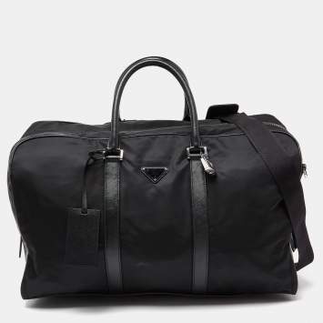 Pre Owned Prada Black Nylon and Leather Duffle Bag