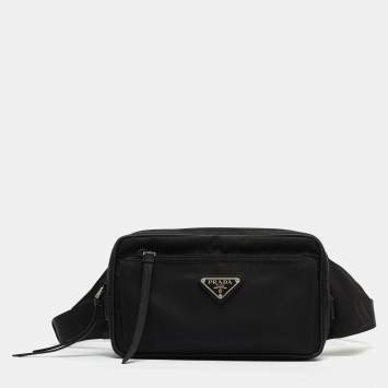 Pre Owned Prada Black Nylon Triangular Logo Belt Bag