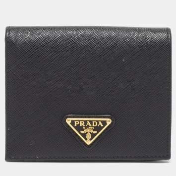 Pre Owned Prada Black Leather Bifold Wallet