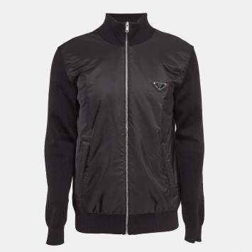 Pre Owned Prada Black Triangle Logo Re-Nylon and Knit Jacket XL