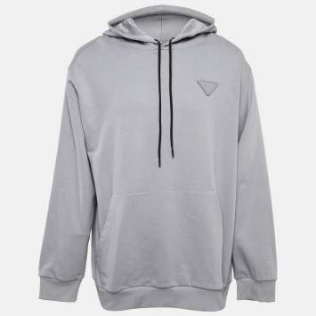 Pre Owned Prada Grey Printed Cotton Knit Hoodie Jacket M