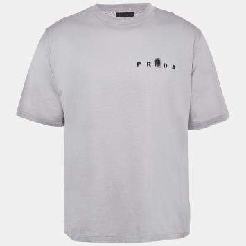 Pre Owned Prada Grey Printed Cotton Jersey T-Shirt L