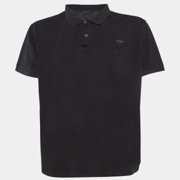 Pre Owned Prada Black Cotton Pique Polo T-Shirt 3XL