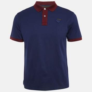 Pre Owned Prada Navy Blue Pique Cotton Polo T-Shirt M