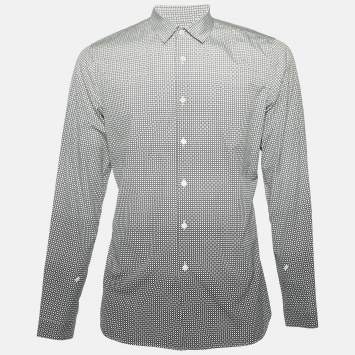 Pre Owned Prada Monochrome Printed Cotton Long Sleeve Shirt M