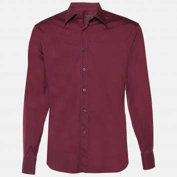 Pre Owned Prada Burgundy Stretch Cotton Long Sleeve Shirt M