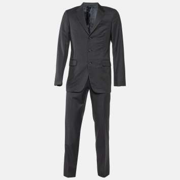 Pre Owned Prada Charcoal Grey Pinstriped Wool Tailored Suit M