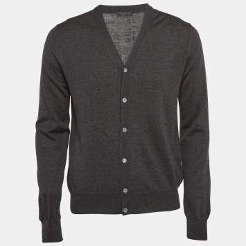 Pre Owned Prada Grey Wool Knit Buttoned Cardigan L