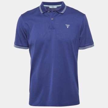 Pre Owned Prada Navy Blue Pique Logo Embroidered Cotton Pique Polo T-Shirt L
