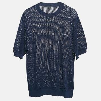 Pre Owned Prada Black Navy Blue Pinhole Patterned Knit Jumper S