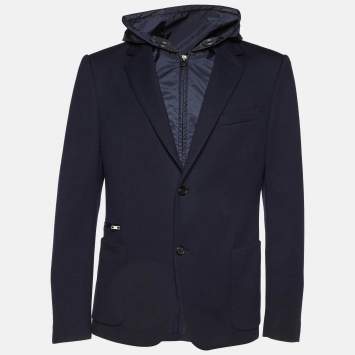 Pre Owned Prada Navy Blue Wool Knit Detachable Hood Jacket XL