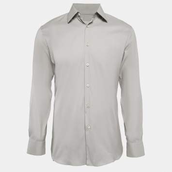 Pre Owned Prada Grey Stretch Cotton Button Front Shirt M