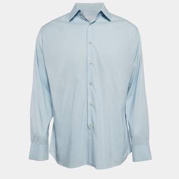 Prada Light Blue Stretch Cotton Button Front Shirt M