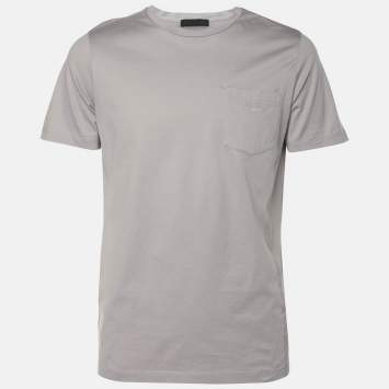 Prada Grey Cotton Logo Embroidered T-Shirt S