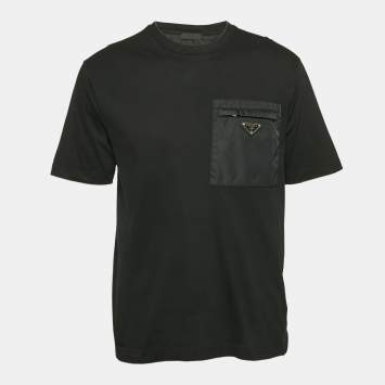 Pre Owned Prada Black Jersey and Re-Nylon Pocket Detail T-Shirt L
