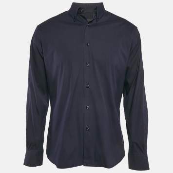 Pre Owned Prada Navy Blue Stretch Cotton Button Front Shirt M