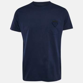 Pre Owned Prada Navy Blue Jersey Crew Neck T-Shirt XL