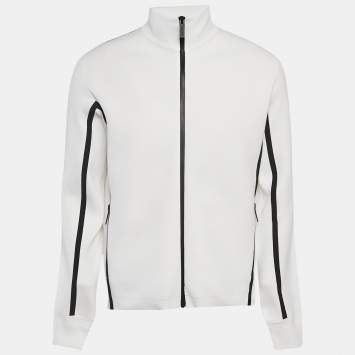 Prada White Techno Knit Turtleneck Zip-Up Sweatshirt L/XL