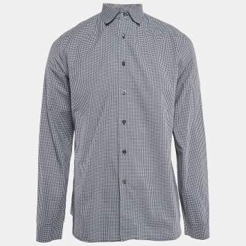 Prada Blue Checks Cotton Long Sleeve Shirt XXL